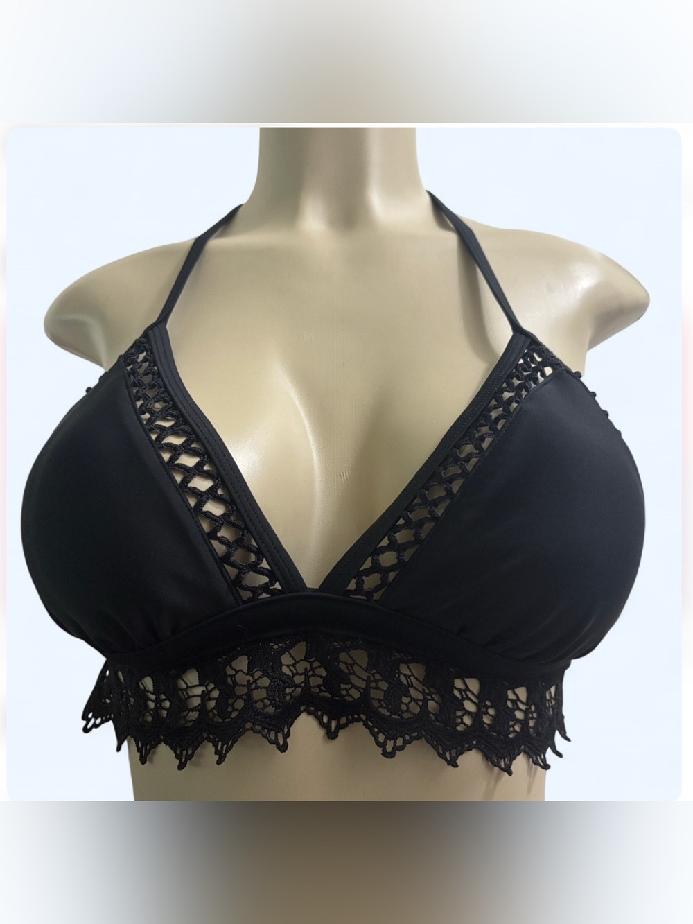 Xhilaration Black Lace-Trim Halter Bralette